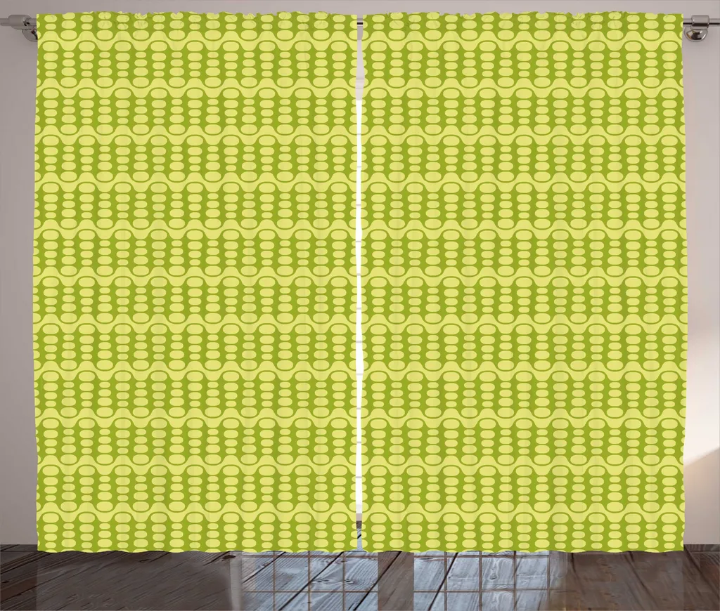 ABAKUHAUS Tenda rustica vivace, geometria minimalista verde, tenda con passanti e ganci per camera da letto, 280 x 245 cm, verde avocado