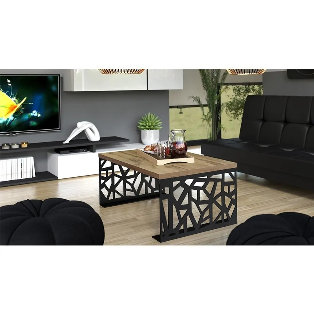 Table basse TOMAS bicolore noir et chêne - Design scandinave moderne