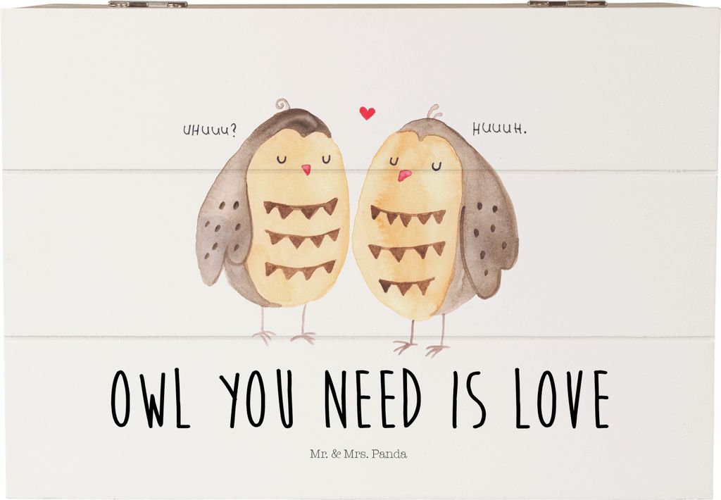 Mr. & Mrs. Panda Kiste Eulen Liebe 22 x 15 cm - Weiß - Geschenk, Eule, Box, Holzkiste, schatztruhe, Owl, Verliebt, Hochzeit Spruch, schmuckbox, fo...