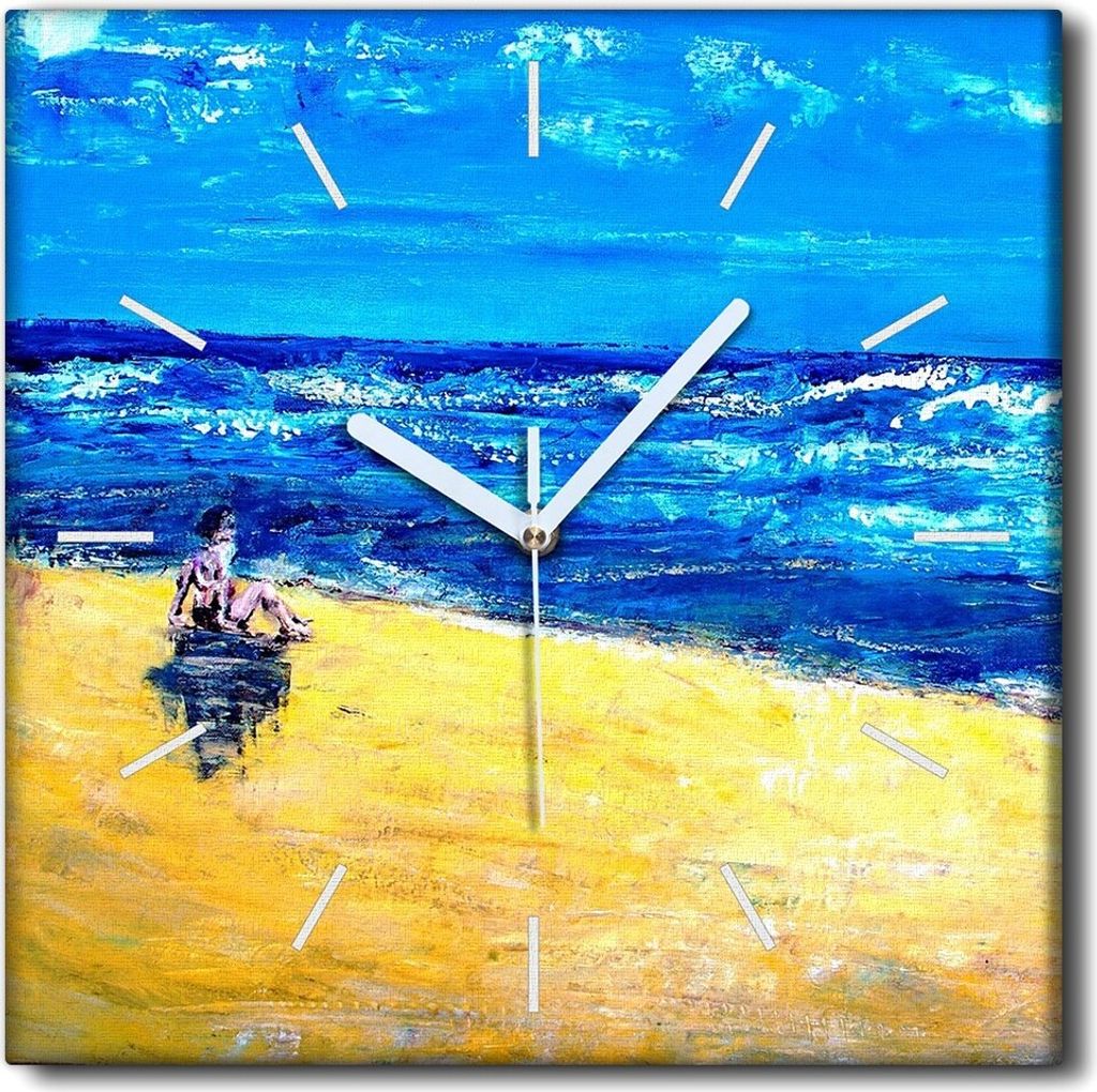 Coloray Uhr auf Leinwand 30x30 cm Wand Uhr Dekoration Wohnzimmer Segeltuch weiße Zeiger -Sea Ocean Beach.