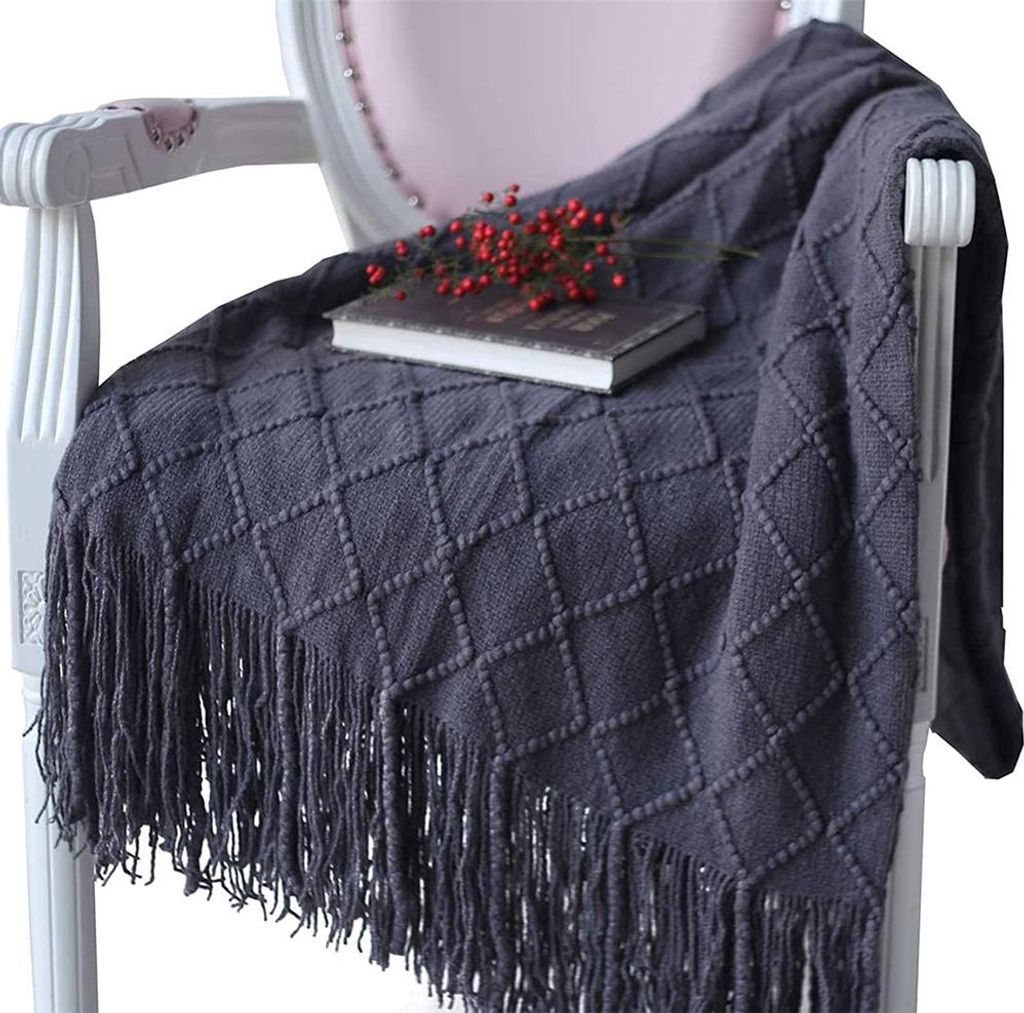 Wolldecke, weiche Strickdecke aus Wolle, Decke mit Quasten, Sofadecke, Schlafdecke