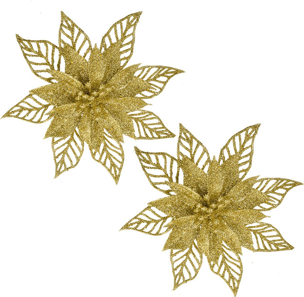 Clayre & Eef Weihnachts-Anhänger 2er-Set Weihnachtsstern 15 cm Goldfarbig Kunststoff