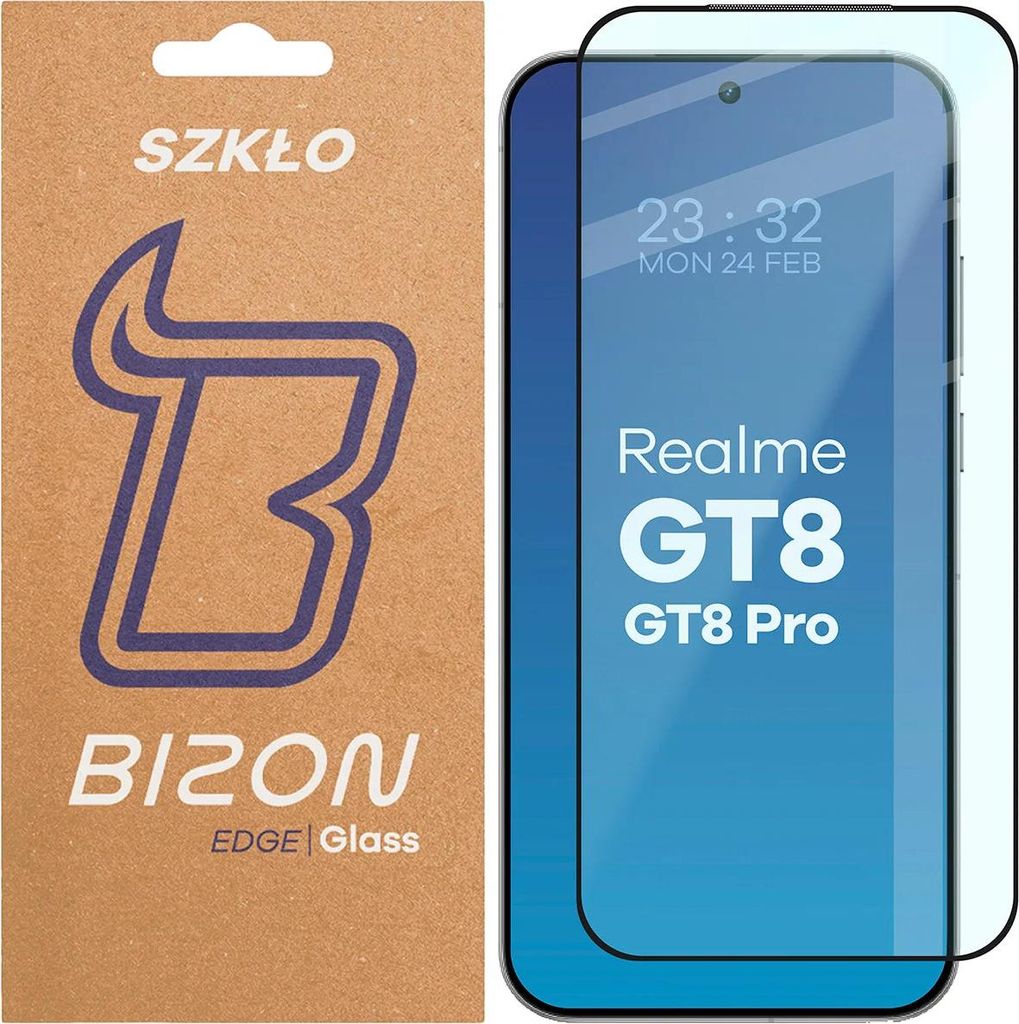 Gehärtetes Glas für Realme GT 8 / 8 Pro, Bizon Glass Edge 2, Schwarzer Rahmen