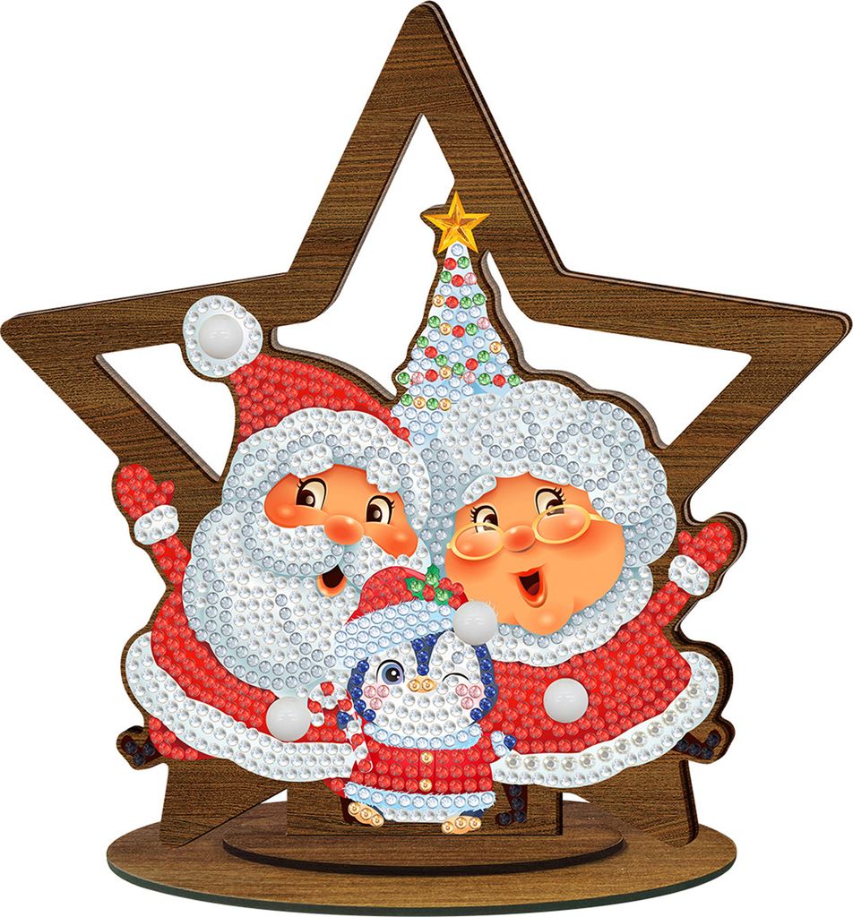 1 Set Diamantmalerei-Weihnachtsornament mit Holzsockel, handgefertigt, Strass, Weihnachtsmann,Schreibtischdekoration,DIY-Bastelbedarf, Festivalgesc...