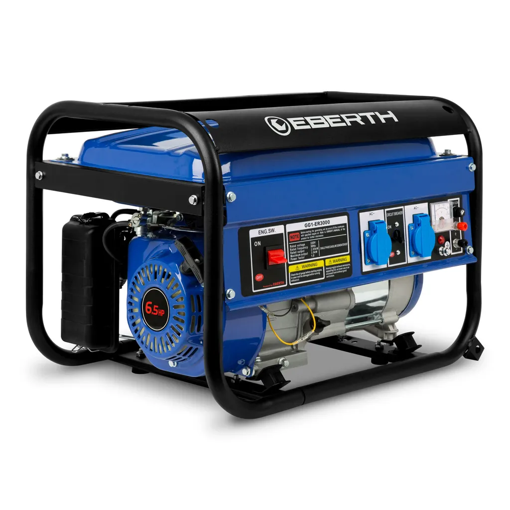 EBERTH 3000W Groupe Électrogène Essence 6,5 CV AVR avec Sortie 230V 12V