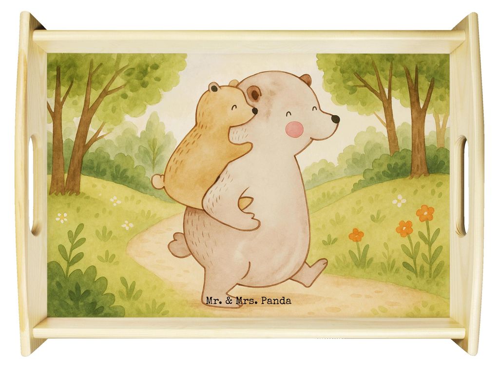Mr. & Mrs. Panda Servier Tablett Papa Bär Design - Weiß - Geschenk, Geburtstag, Serviertablett, aus holz, Vatertag, sofatablett, Muttertag, Onkel