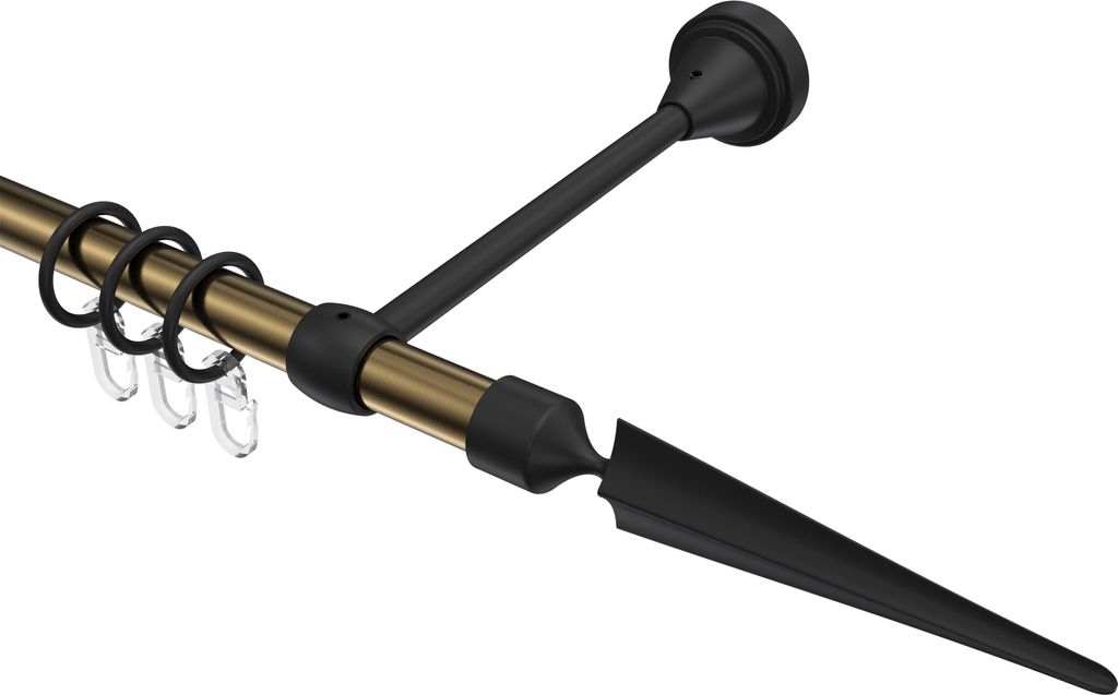 Interdeco Gardinenstange / Vorhangstange Messing Antik / Schwarz, Typ Primus Lorenzo (Speer), 16 mm Ø 1-läufig, 100 cm