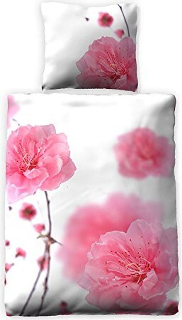Jilda-Tex Digitaldruck Edelsatin Bettwäsche "Cherryblossom" Satin Satinbettwäsche 100% Baumwolle
