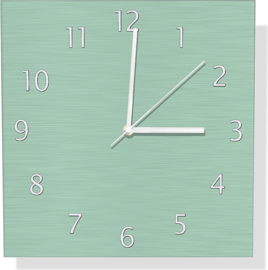 Wallario Design Wanduhr Pastellgrün aus Aluverbund, Größe 30 x 30 cm