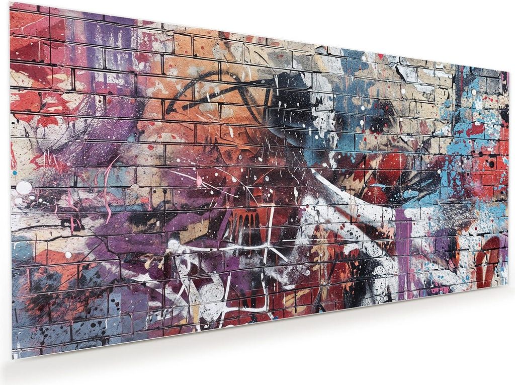 Glasbild 110x55cm in XXL für Wohnzimmer, Schlafzimmer Motiv Graffiti- Mauer