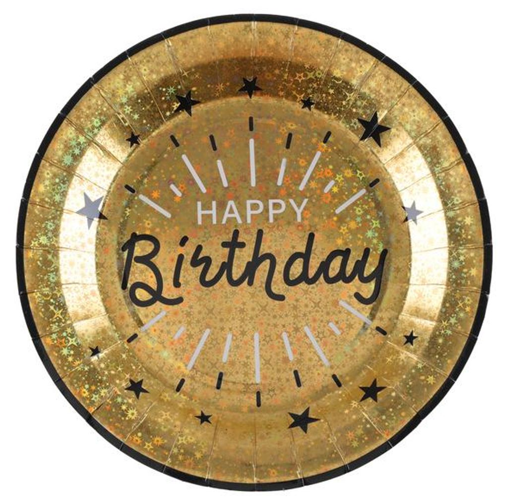 10 Papp-Teller Geburtstag Happy Birthday gold schwarz Produktbild 