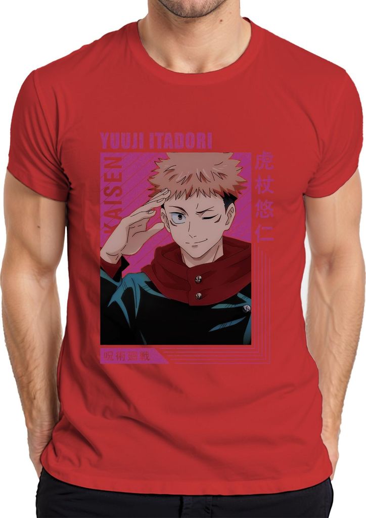 Jujutsu Kaisen Yuji Itadori Anime Manga Geschenk Fan Retro Herren T-Shirt, Rot, XL