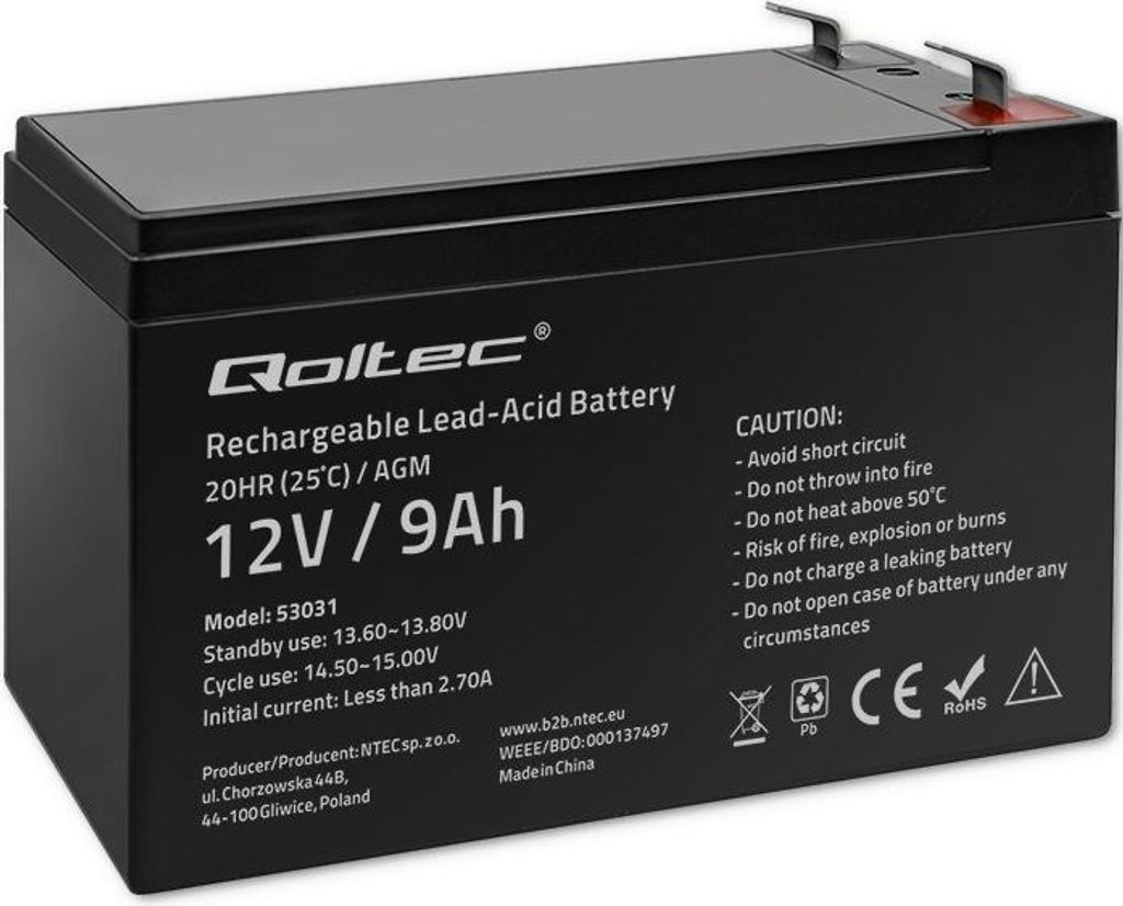 Qoltec 53031, Plombierte Bleisäure (VRLA), 12 V, Grün, Produktbild 