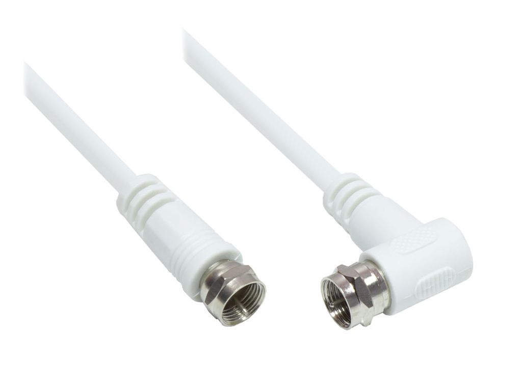 SAT Antennenkabel, F-Stecker gerade an F-Stecker gewinkelt (vernickelt), 2x geschirmt (>85dB / 75 Ohm), CCS, weiß, 5m, Good Connections