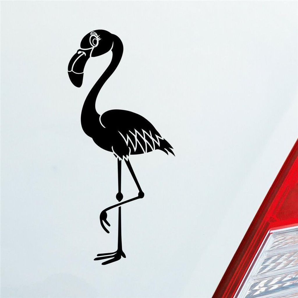 Auto Aufkleber Flamingo Vogel Tier Bird KFZ Car 9x19 cm Schwarz Matt Sticker Heckscheibenaufkleber
