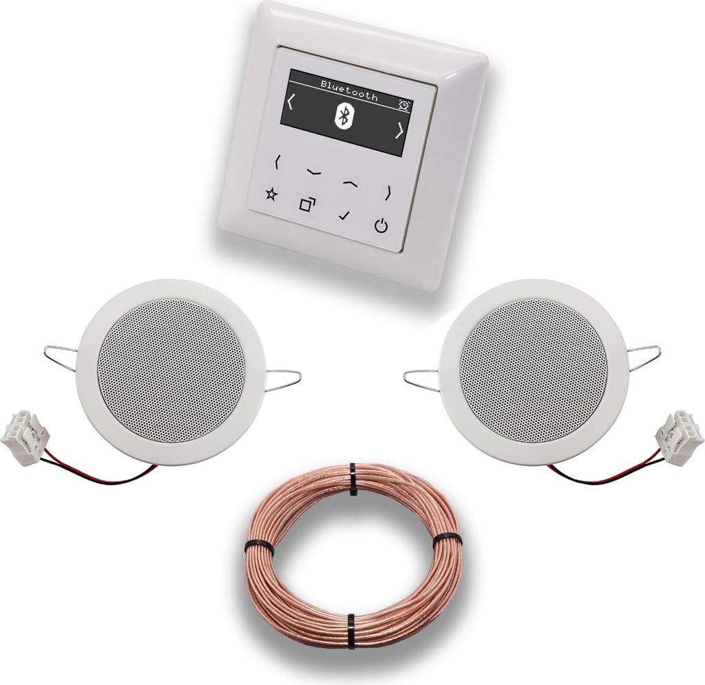 JUNG Smart Radio Unterputzradio DABABTWW DAB+ mit Bluetooth, JUNG AS 500 System alpinweiß, Komplett-Set mit 2 x Deckenlautsprecher Einbaulautsprec...