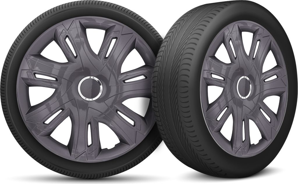 Auto Radkappen Radzierblenden 4er Set passend für alle Stahlfelgen - einstellbarer Sicherungsring - 14 Zoll - Graphit