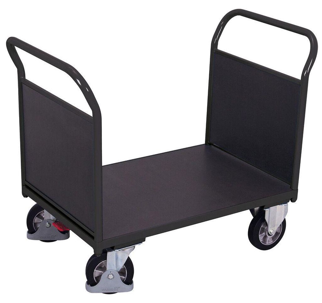 VARIOfit Doppel-Stirnwandwagen mit Siebdruckplatte 1000kg Tragkraft 1595x800mm Anthrazitgrau RAL 7016
