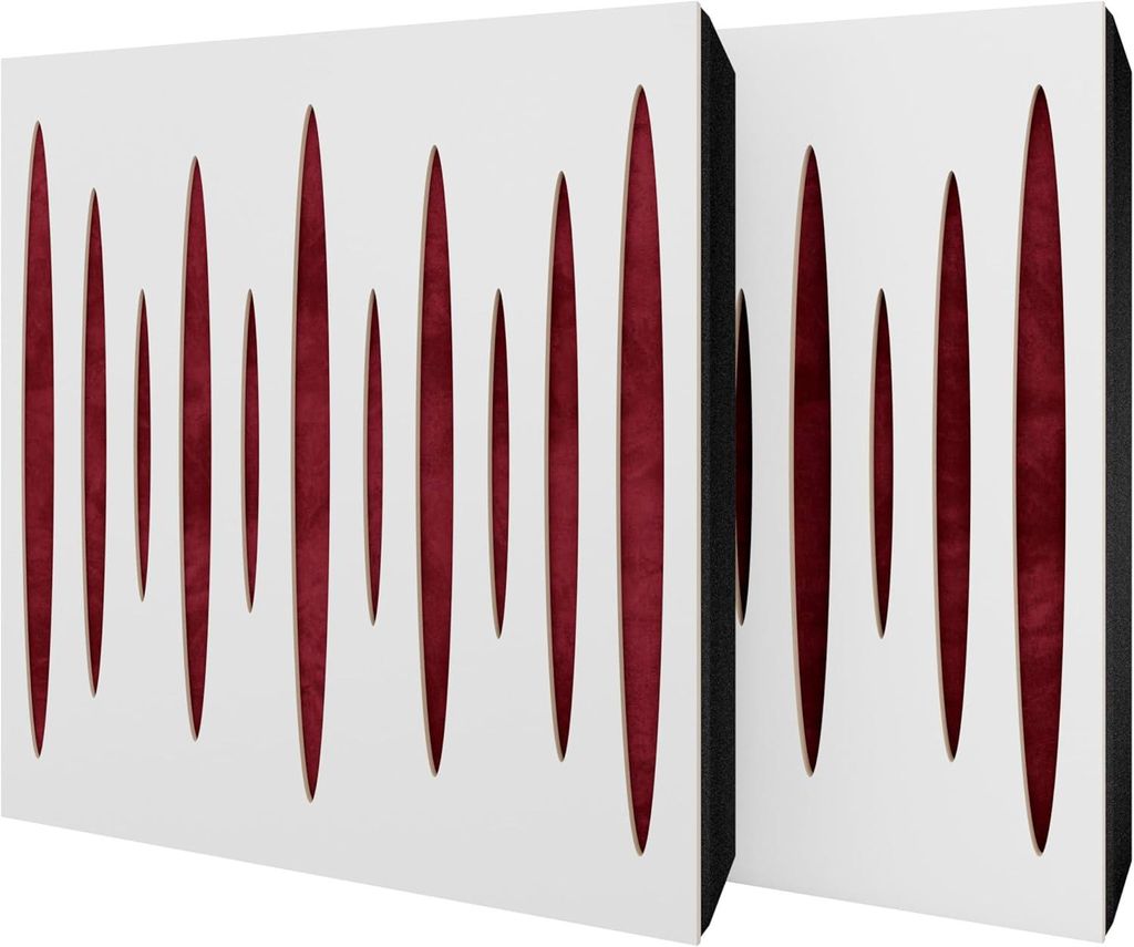 2er-Pack – Akustikpaneel mit Samtstoff und Befestigungsset | 50x50x5cm | Schallabsorption-Diffusion-Reflexion-Schalldämmung | [PULSAR -Weiß|bor...