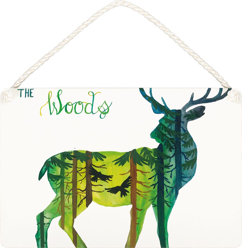 Mr. & Mrs. Panda Deko Wandbild Hirsch I love the woods DIN A6 - Geschenk, Schild, wandtafel, kleine aufmerksamkeit, Türschild, holzbild, Wald, Dek...