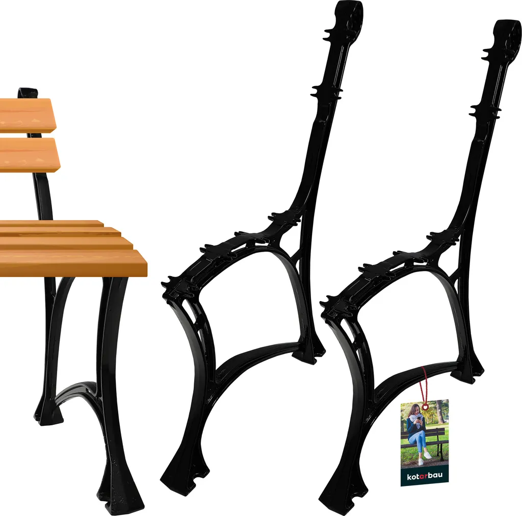 KOTARBAU Lot de 2 Pieds de Banc Noirs 740x510 mm en Aluminium Robuste