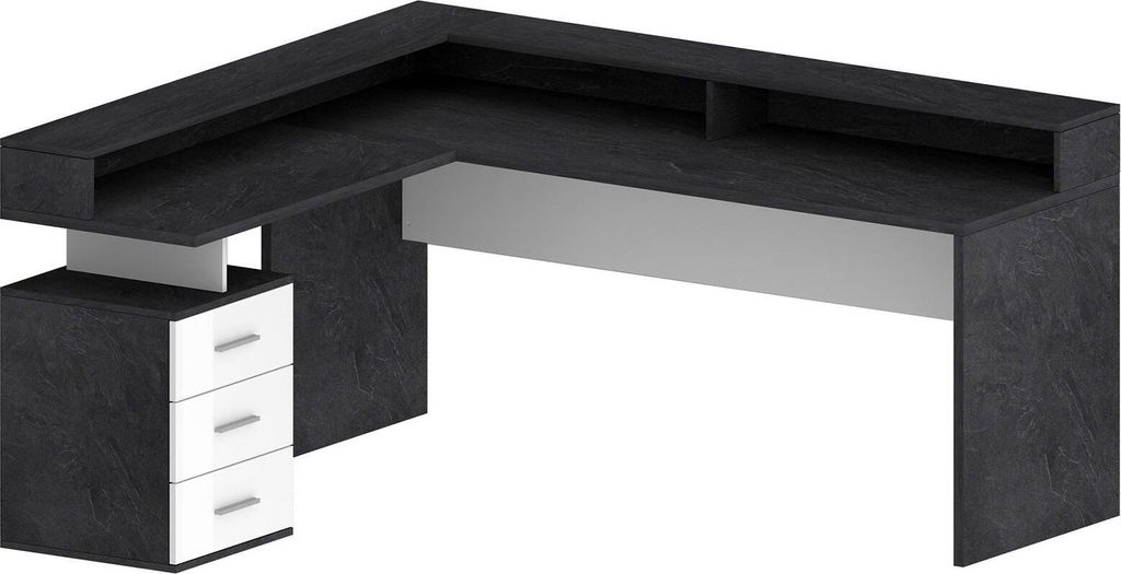 Schreibtisch Dcerretell, Eckschreibtisch mit Platte, Mehrzweck-Büroschreibtisch, 180x90h160 cm, Weiß und Schiefer
