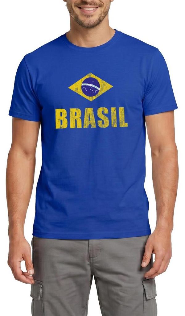 Spreadshirt Brasilien Fußball Retro Männer T-Shirt, 3XL, Dunkelblau
