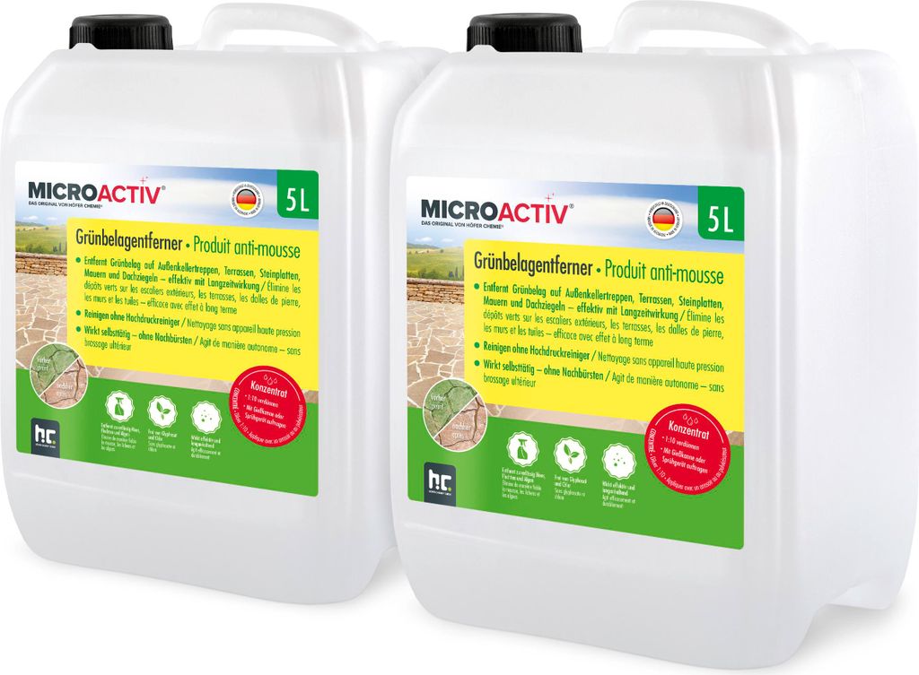 5 L MICROACTIV Steinreiniger, Grünbelag-Entferner - entfernt wirksam Moos, Algen und Flechten