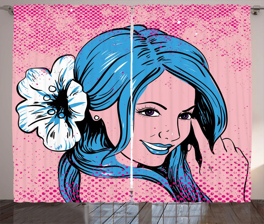 Rideau Occultant Partiel Anti-Regard Pop Art Magenta et Bleu 280x225cm