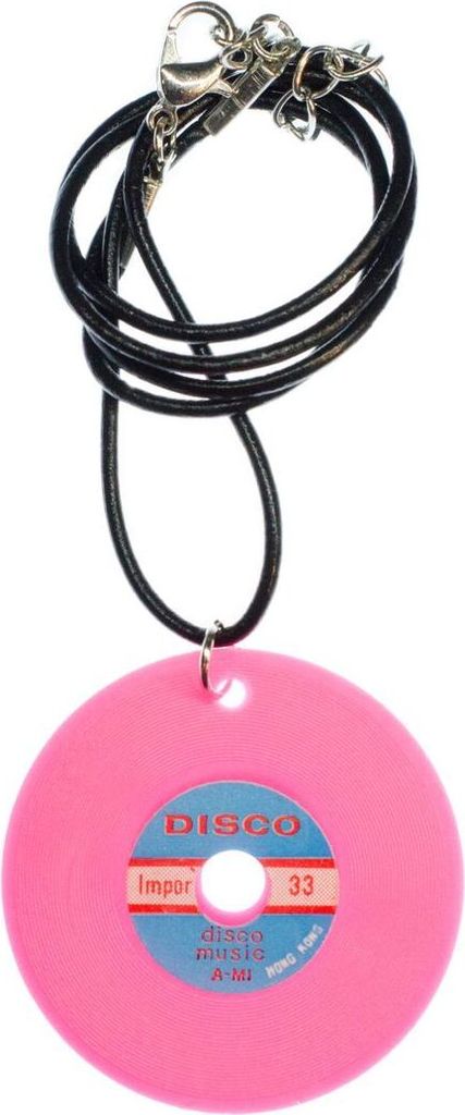 Schallplatte Kette Halskette Miniblings Leder 45cm DJ LP Vinyl neon pink