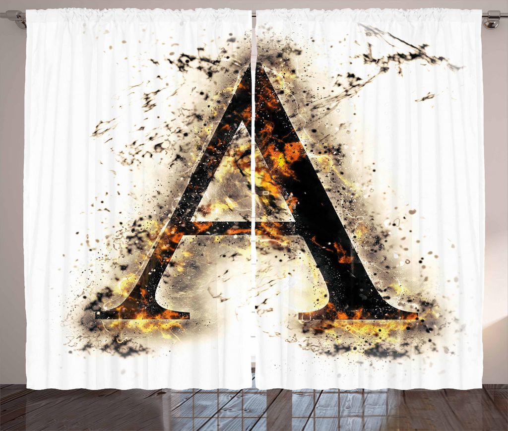 ABAKUHAUS Buchstabe a Rustikaler Gardine, Feuriger erster Buchstabe A, Schlafzimmer Kräuselband Vorhang mit Schlaufen und Haken, 280 x 225 cm, Ora...