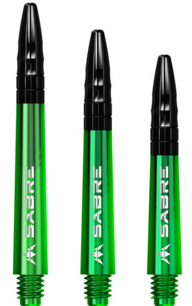 Mission Sabre Dartschäfte | Polycarbonat & Aluminium | Short Grün | 2BA Gewinde | 1 Set = 3 Stück