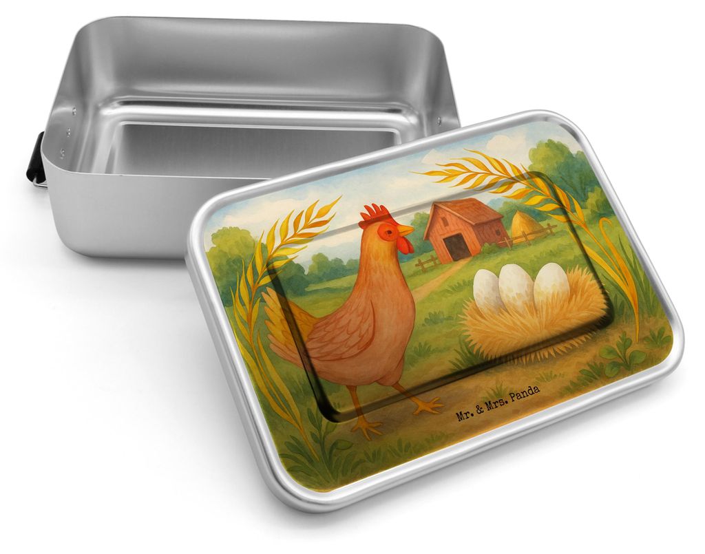 Mr. & Mrs. Panda Lunchbox Huhn Stolz Design - Weiß - Geschenk, Eier, Henne, Lunchdose, Hühner, Brotdose Metall, Hof, Vesperbox, Hahn, Hoftiere, S...