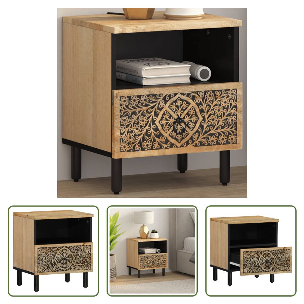 The Living Store Nachttisch 40x33x46 cm Massivholz Mango