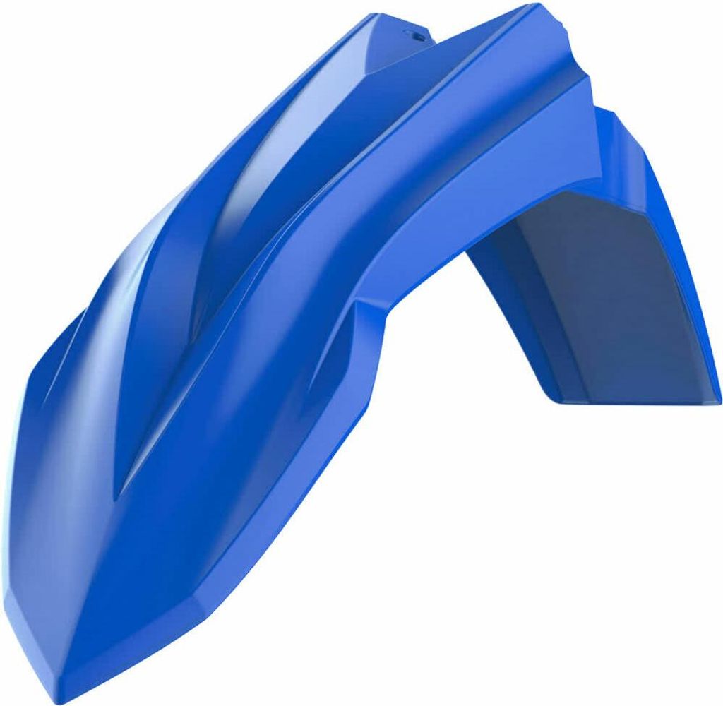 A blue plastic fender for a motorcycle or dirt bike.