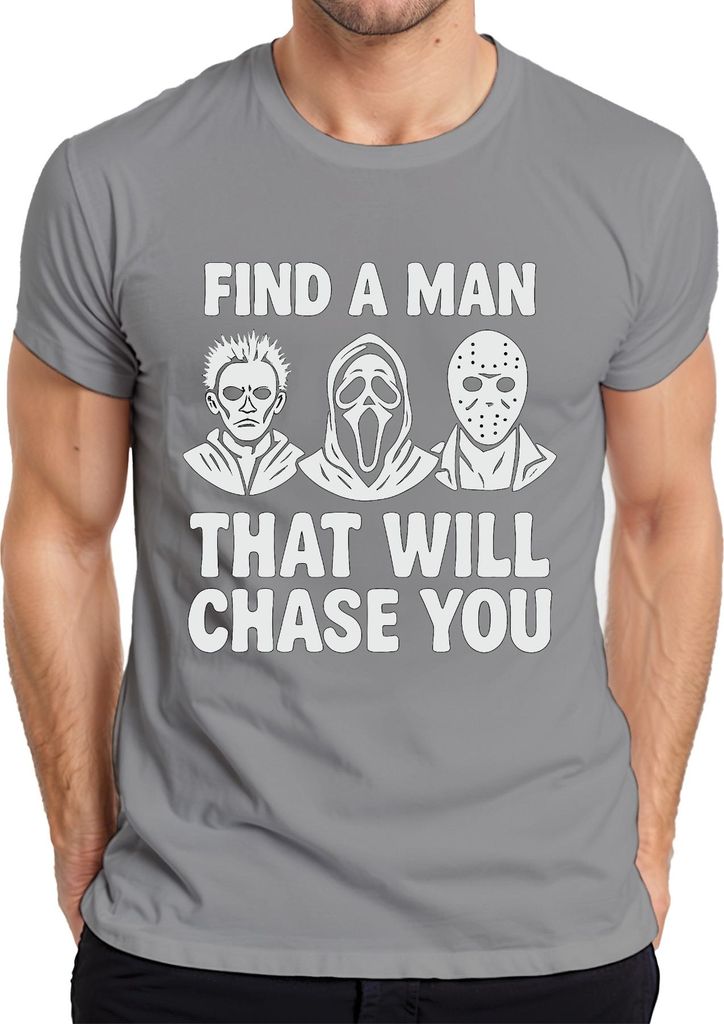 Find a Man That will chase You Horror Masken Jason Ghostface Herren T-Shirt, Grau, XXL