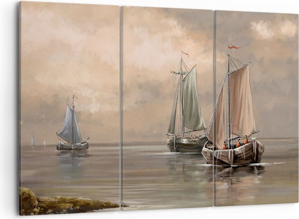 Bild auf Leinwand - Leinwandbild - Meer Boot Fischer - 105x70cm - Wand Bild - Wanddeko - Wandbilder - Leinwanddruck - Bilder - Kunstdruck - Wanddek...