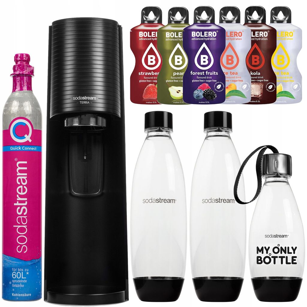 Sodastream Wassersprudler Terra Schwarz Set mit 3 Flaschen Produktbild 