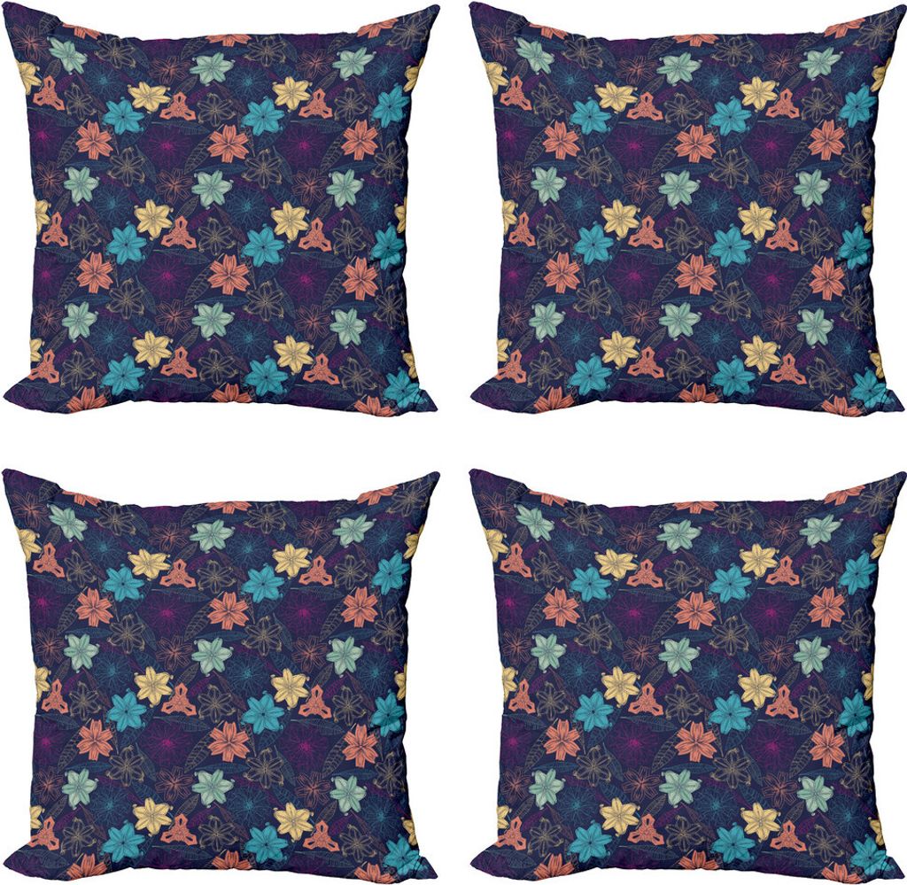 ABAKUHAUS Blumen Kissenbezug Set (4 Stück), Exotische Hibiscus Design, Moderner Doppelseitiger Digitaldruck, 60 cm x 60 cm, Mehrfarbig
