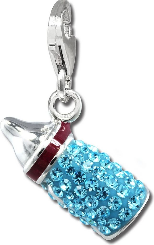 SilberDream Charm Nuckelflasche Zirkonia hellblau Charmsanhänger Silber D2GSC555H