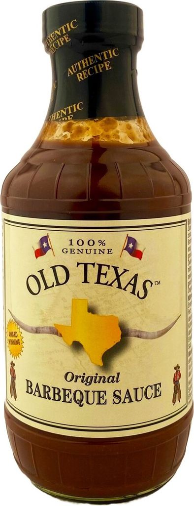 A bottle of Old Texas Original Barbeque Sauce.