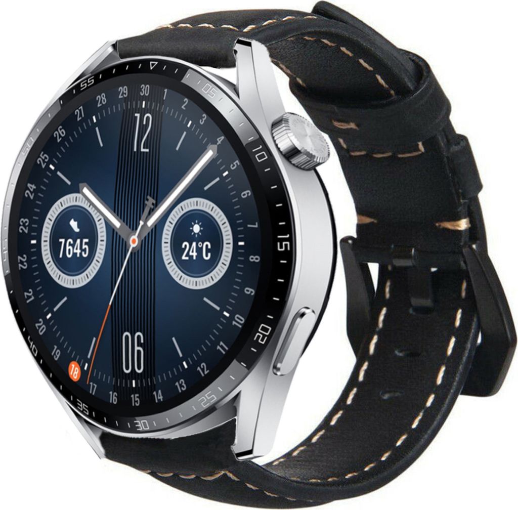 Strap-it Huawei Watch GT 3 46mm Lederarmband (Schwarz)
