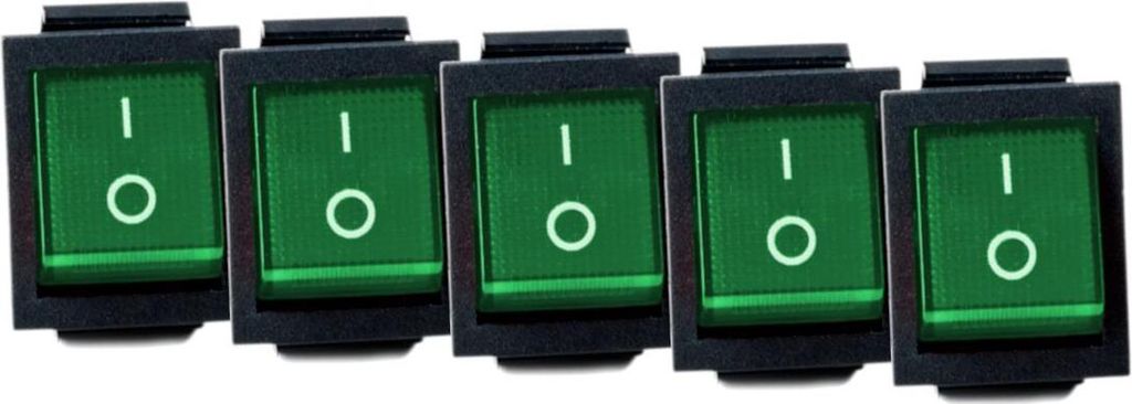 Wippschalter Gummikappe eckig rot/grün beleuchtet - Art: Wippschalter grün ohne Schutzkappe - Menge: 5