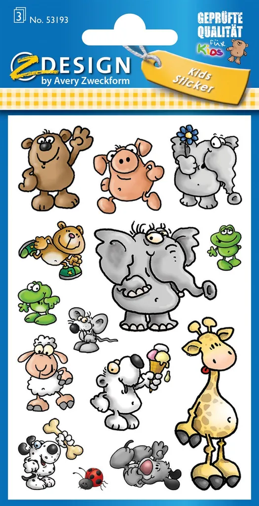 Avery Zweckform ZDesign Animali: Adesivi Didattici per Bambini 3 Fogli