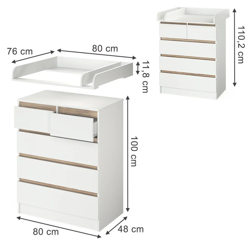 Commode à langer Vicco Emma 5 tiroirs : rangez tout pour bébé ici