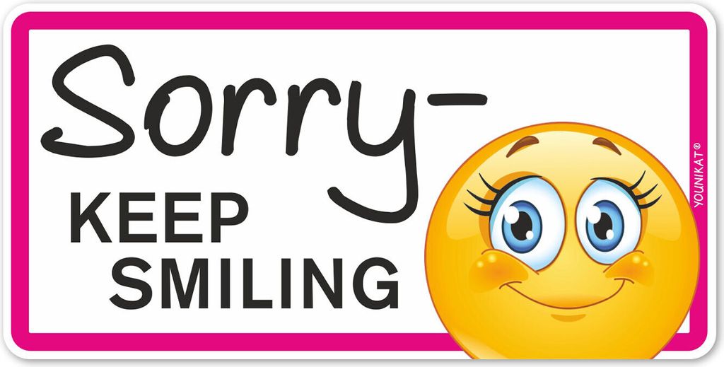 Fahrzeug-Aufkleber Sorry - Keep Smiling I 20 x 10 cm I Vorsicht Achtung Fahranfänger-in I Autoaufkleber wetterfest I mit Smile I kfz313