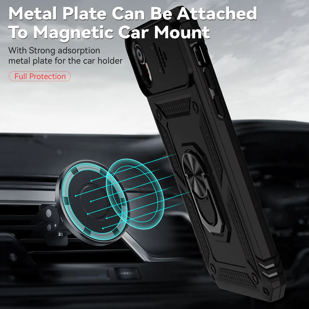 Cover Professionale iPhone XR Nera con Slider Privacy e Anello Stand - 3