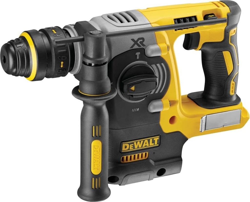 A cordless rotary hammer drill is shown against a white background.