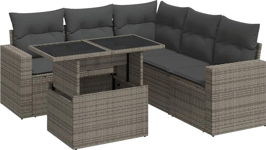 vidaXL 6-tlg. Garten-Sofagarnitur mit Kissen Grau Poly Rattan