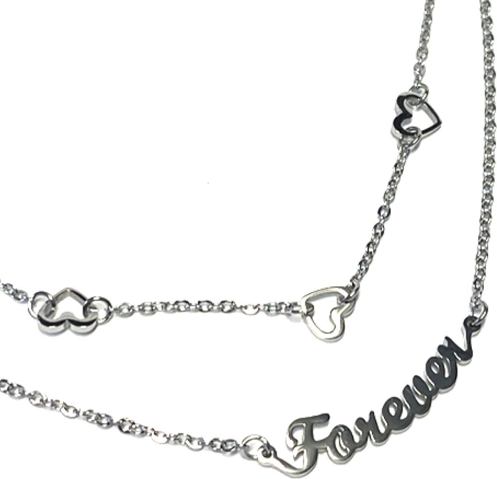 Collier Edelstahl 2reihig einfarbig Schriftzug Forever Herz Produktbild 